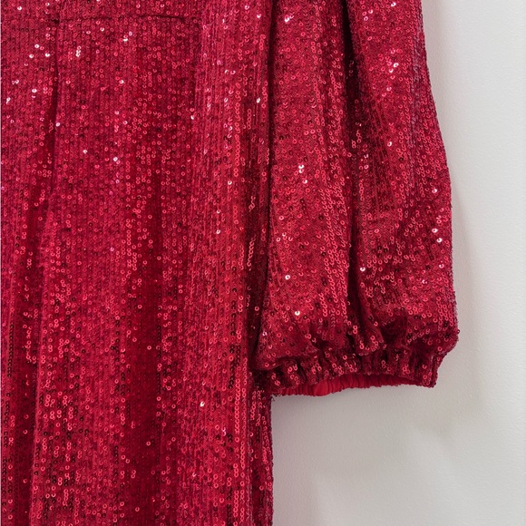 Ivy City Short Lady Red Sequin Long Sleeve Dress - Picture 8 of 8
